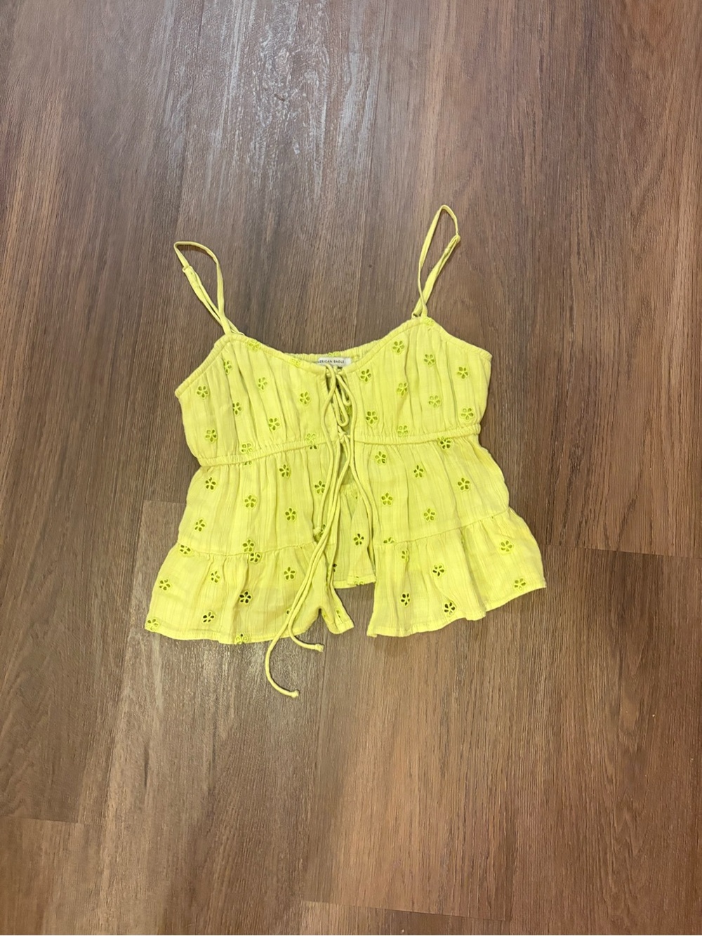 American Eagle Outfitters Yellow Eyelet Tie-Front Tiered Cami